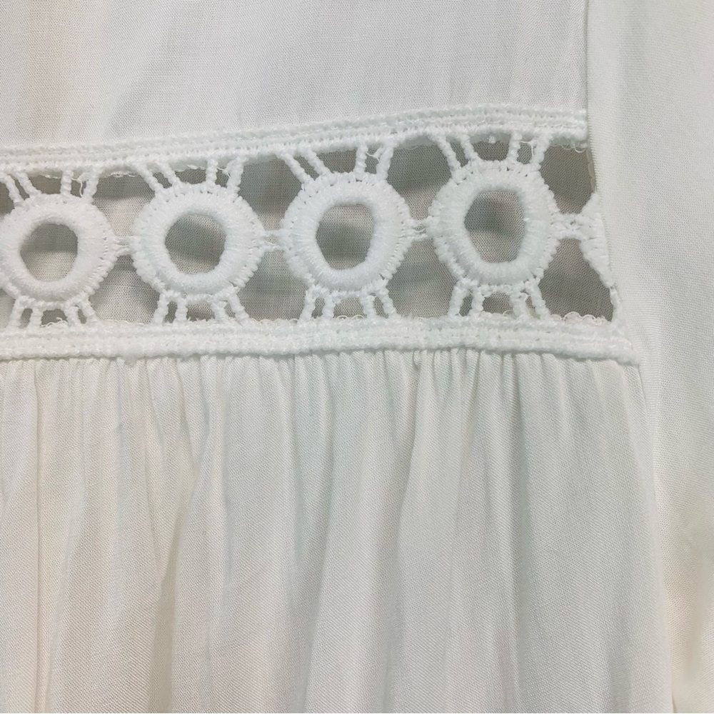 Beach White Tiered Lace Inserts Coverup Top Tunic Oversized OS ONE SIZE - Picture 2 of 7